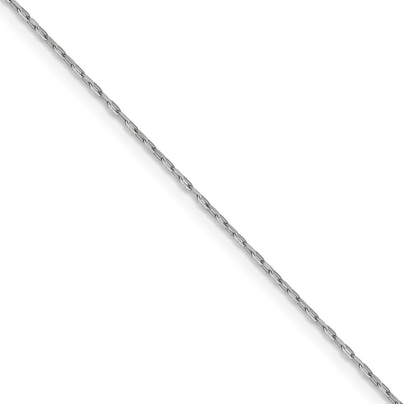 1mm 14k White Gold Diamond Cut Open Long Cable Necklace Chain, 18 Inch